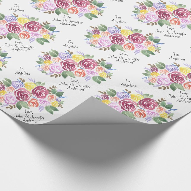 Floral Rose Bouquet Custom To and From Wrapping Paper (Corner)