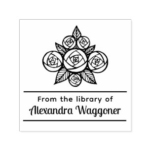 Floral Rose Bouquet “From the library of” Monogram Self-inking Stamp