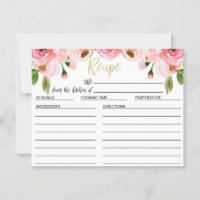 Floral Rose Bridal Shower Recipe Card