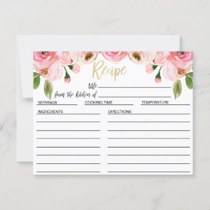 Floral Rose Bridal Shower Recipe Card