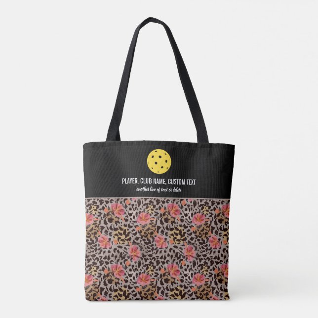 Floral Rose Cheetah Print Custom Pickleball Paddle Tote Bag (Back)