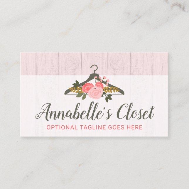 Floral Rose Clothes Hanger Closet Fashion Boutique Business Card (Front)