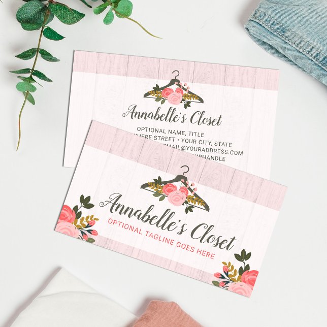 Floral Rose Clothes Hanger Closet Fashion Boutique Business Card (Creator Uploaded)