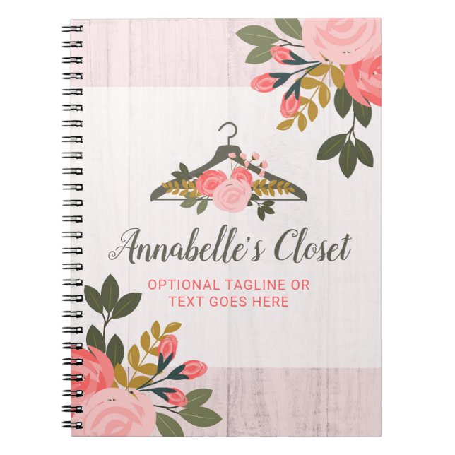 Floral Rose Clothes Hanger Closet Fashion Boutique Notebook (Front)