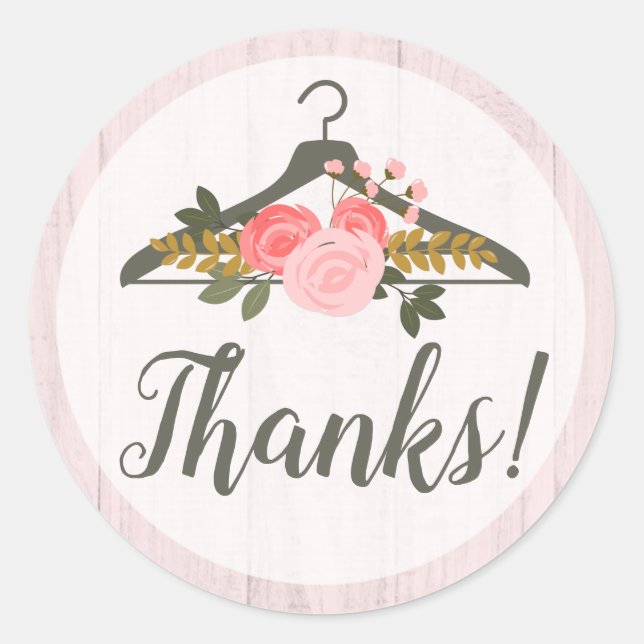 Floral Rose Clothes Hanger Fashion Thank You Classic Round Sticker (Front)