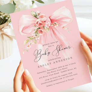 Floral Rose Coquette Bow Baby Shower Invitation