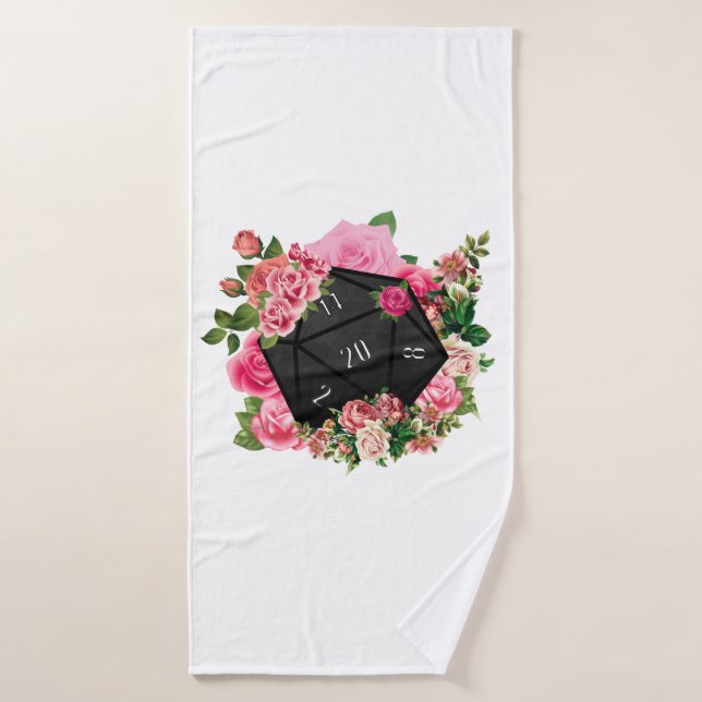 Floral Rose D20 Tabletop RPG Gaming Dice Bath Towel (Bath Towel)