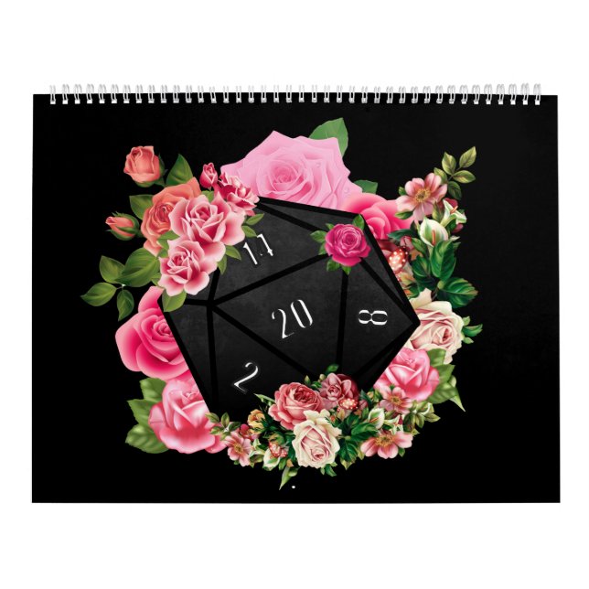 Floral Rose D20 Tabletop RPG Gaming Dice Calendar (Cover)
