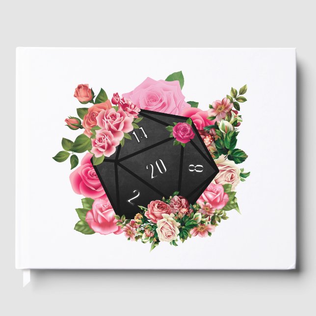 Floral Rose D20 Tabletop RPG Gaming Dice Guest Book (Front)