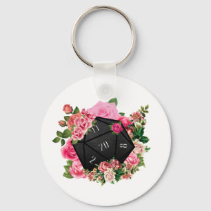 Floral Rose D20 Tabletop RPG Gaming Dice Key Ring
