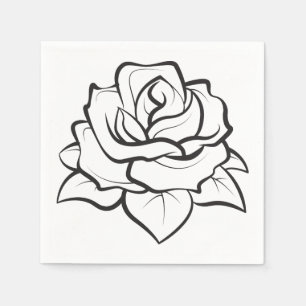 Floral Rose Flower Black and White Wedding Party Napkin