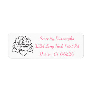 Floral Rose Flower Black & Pink Wedding Flowers Return Address Label