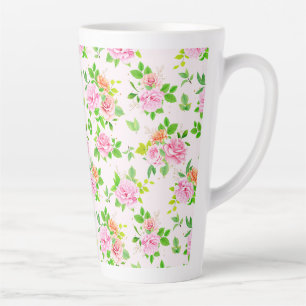 Floral Rose Flowers with Leaves Pattern-23656 Latte Mug