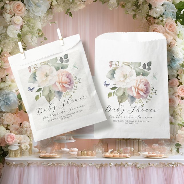 Floral Rose Garden Sweet Baby Pink Girl Shower Favour Bag (Creator Uploaded)