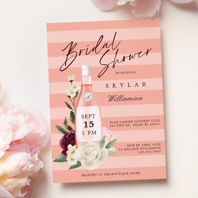 Floral Rose Garden & Wine Bottle Bridal Shower Invitation (Creator Uploaded)