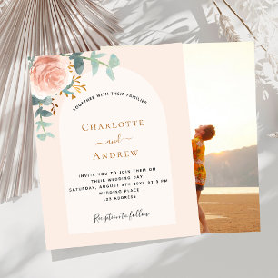Floral rose gold arch photo wedding invitation
