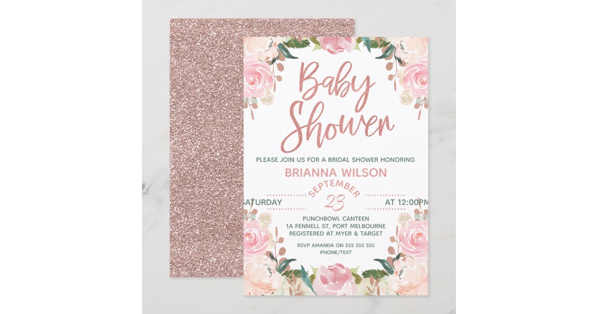 Floral Rose Gold Baby Shower Invitation Zazzle
