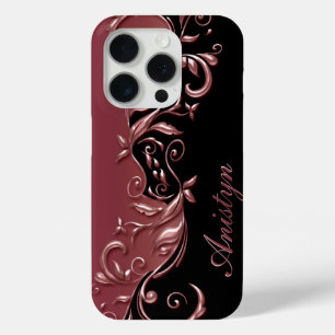 Floral Rose Gold & Black - Personalised iPhone 15 Pro Case