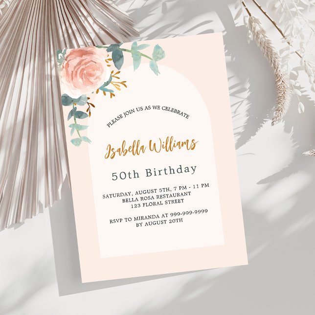 Floral rose gold blush arch luxury birthday invitation (Creator Uploaded)