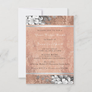 Floral Rose Gold Copper Grey Damask Bridal 16th Invitation