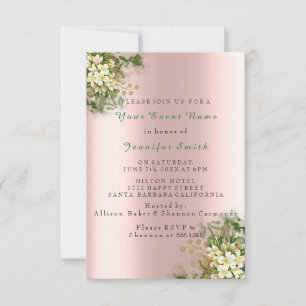 Floral Rose Gold Copper Metallic Blush Pearly Mint Invitation