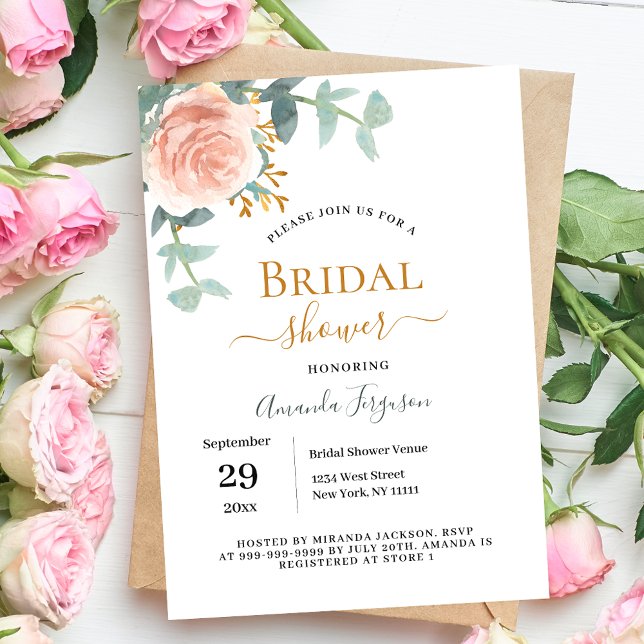 Floral rose gold eucalyptus greenery bridal shower invitation (Creator Uploaded)