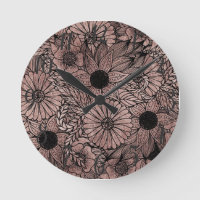 Floral Rose Gold Flowers and Leaves Drawing Black