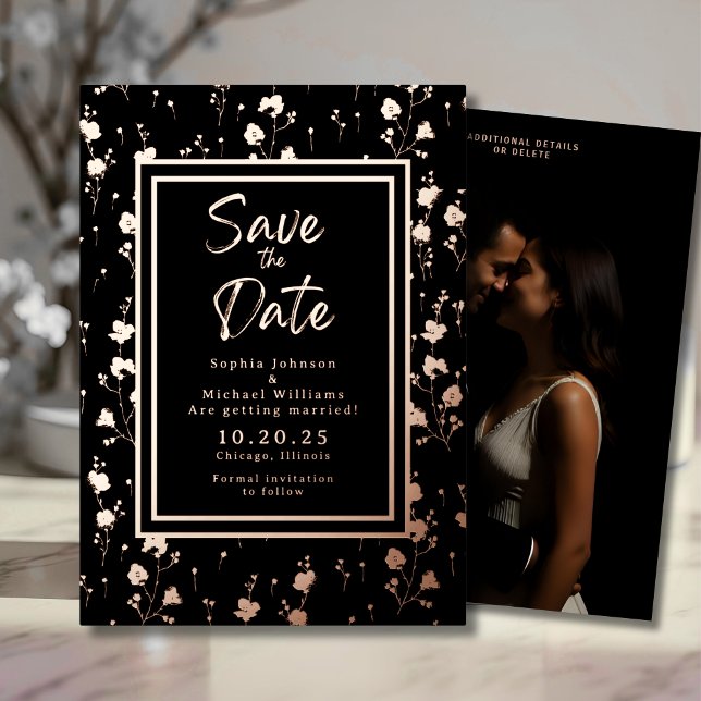 Floral Rose Gold Foil Save the Date Template Photo (Creator Uploaded)
