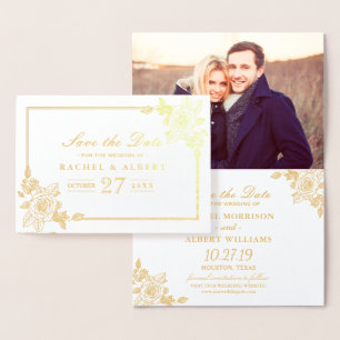 Floral Rose Gold Foil Wedding Save the Date Card