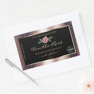 Floral Rose Gold Glitter Black Product Labels Logo