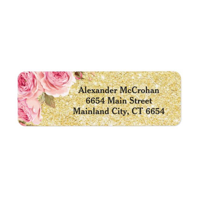 Floral Rose Gold Glitter Return Address Label (Front)