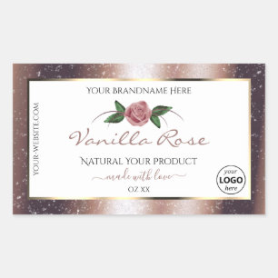 Floral Rose Gold Glitter White Product Labels Logo