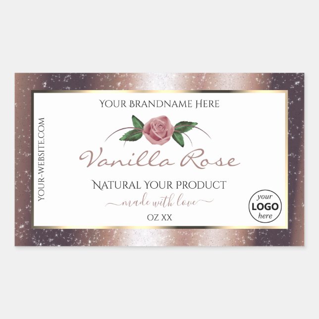 Floral Rose Gold Glitter White Product Labels Logo (Front)
