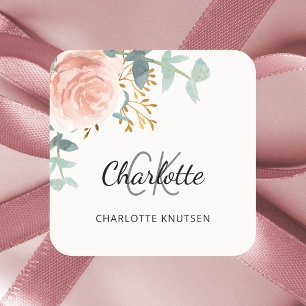 Floral rose gold greenery thank you square sticker