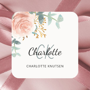 Floral rose gold greenery thank you square sticker