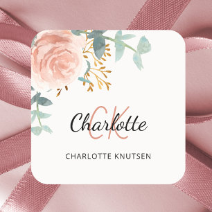 Floral rose gold greenery thank you square sticker