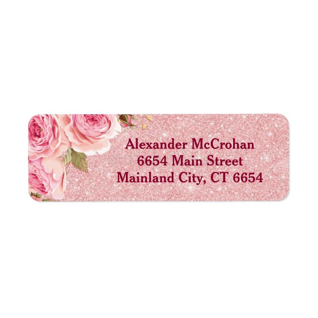 Floral Rose Gold Pink Glitter Return Address Label (Front)