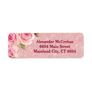 Floral Rose Gold Pink Glitter Return Address Return Address Label