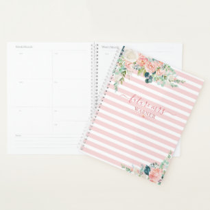 Floral Rose Gold Pink Stripe Script Future Mrs Planner