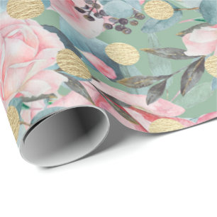 Floral rose gold polka dot vintage flower pattern wrapping paper
