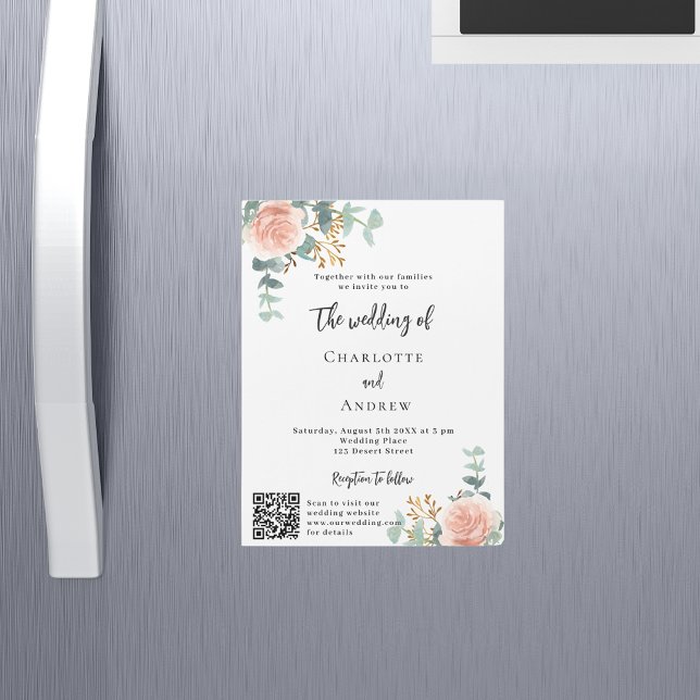 Floral rose gold QR code details luxury wedding Magnetic Invitation (Creator Uploaded)