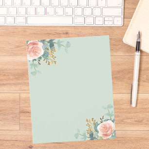Floral rose gold sage green paper sheet