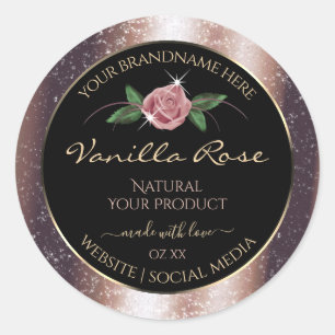 Floral Rose Gold Soft Glitter Black Product Labels
