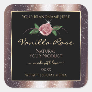 Floral Rose Gold Soft Glitter Black Product Labels