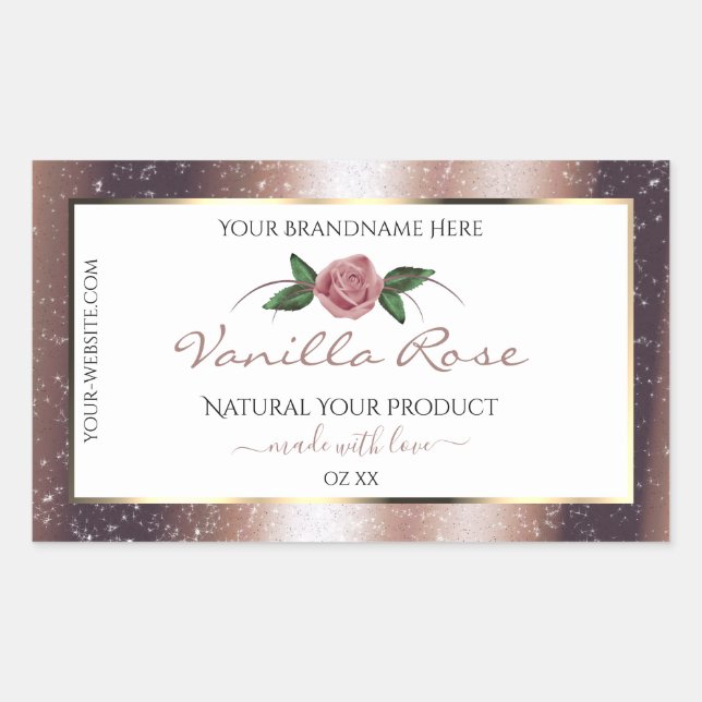 Floral Rose Gold Soft Glitter White Product Labels (Front)