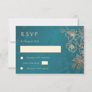 Floral Rose Gold Teal Wedding RSVP Card