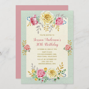 Floral Rose Gold Thirtieth 30th Birthday Invite