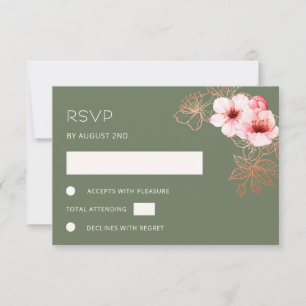 Floral Rose Gold Wedding RSVP Card