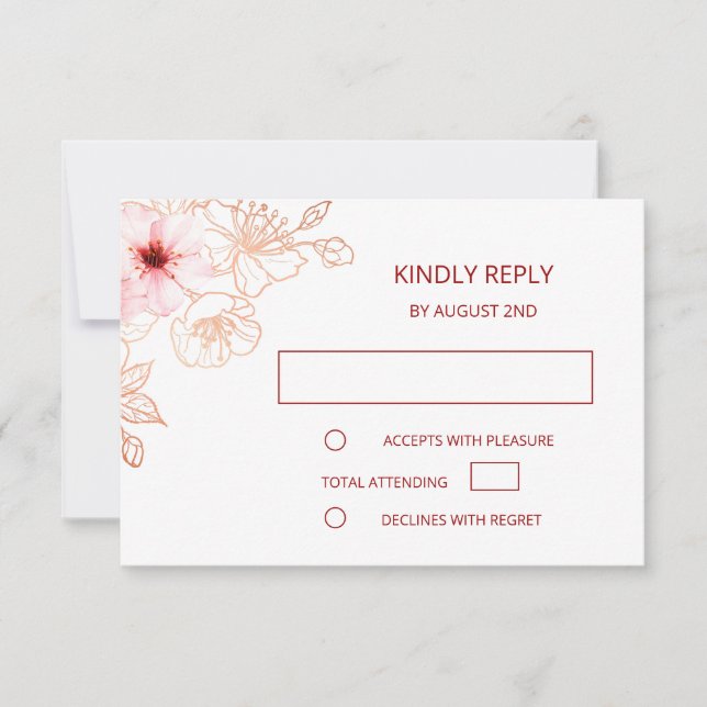 Floral Rose Gold Wedding RSVP Card (Front)
