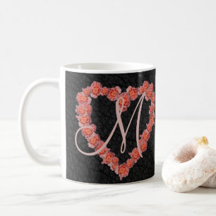 Floral Rose Heart monogram Wedding Party Keepsake Coffee Mug